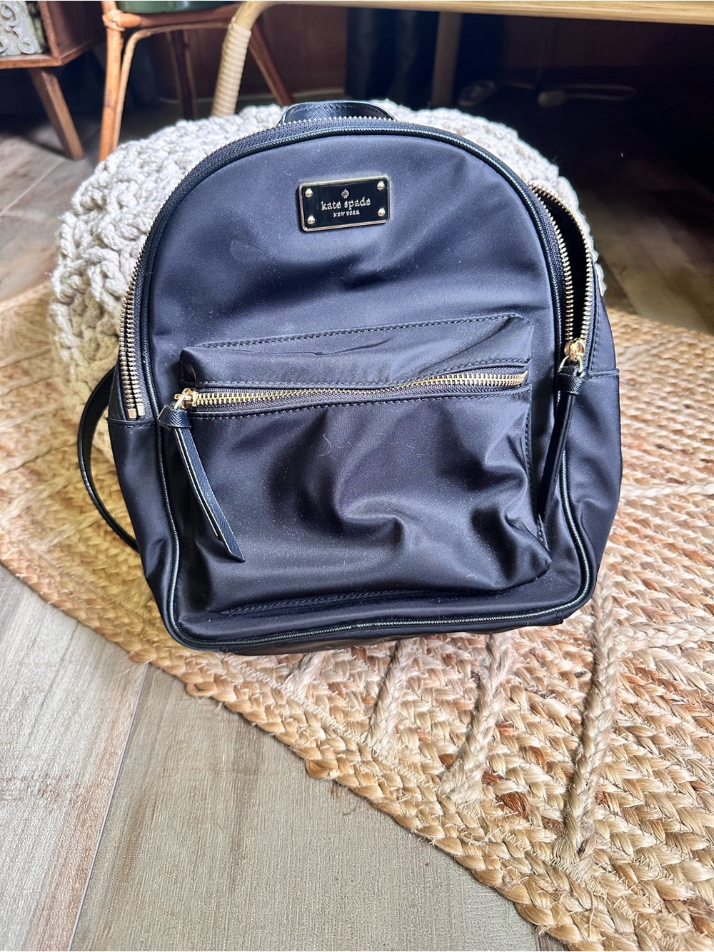 kate spade black nylon mini backpack with gold-tone hardware